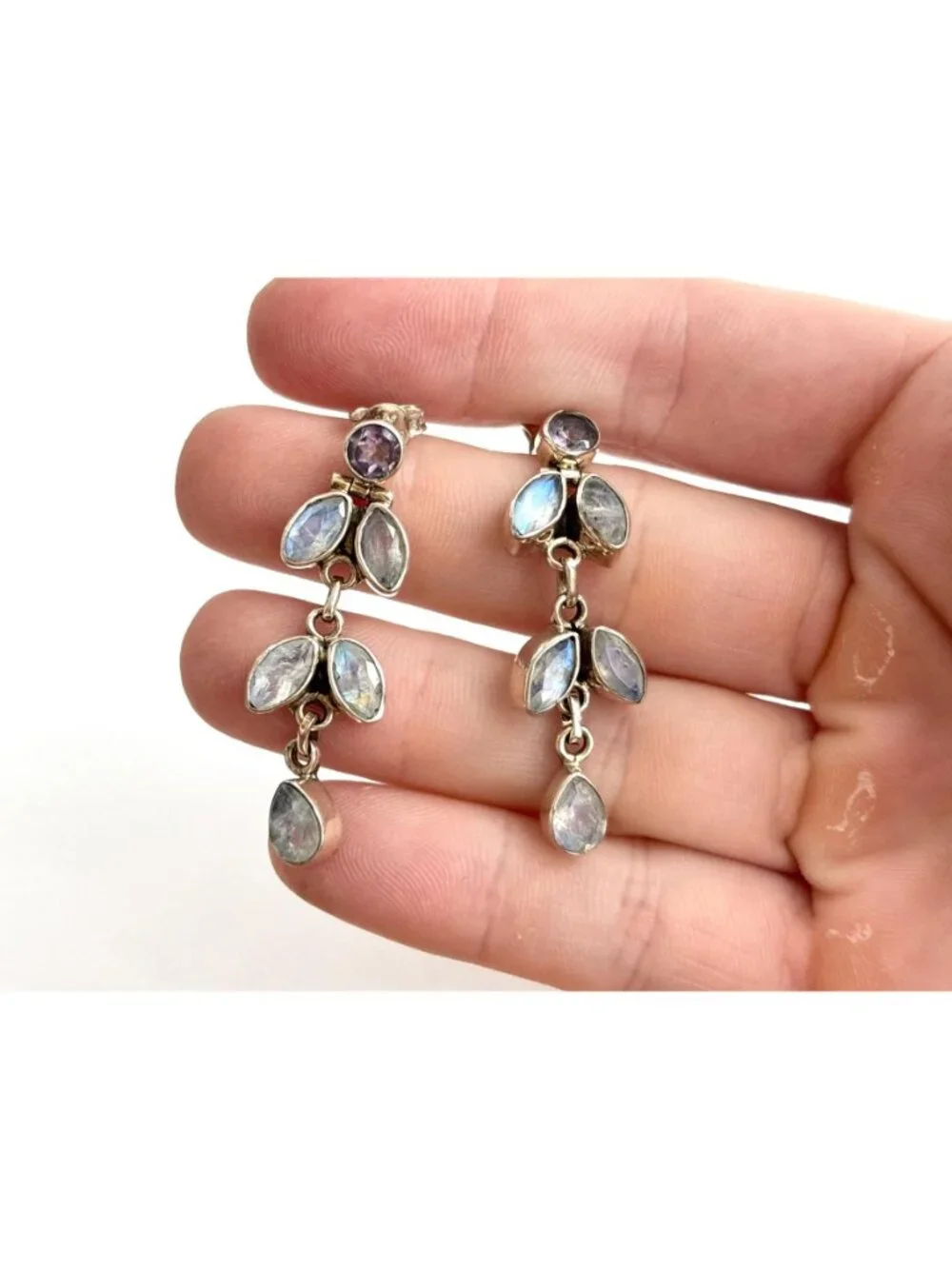 Moonstone Marquise Gemstone Marquise Shaped Vintage Sterling Silver 925 Earrings